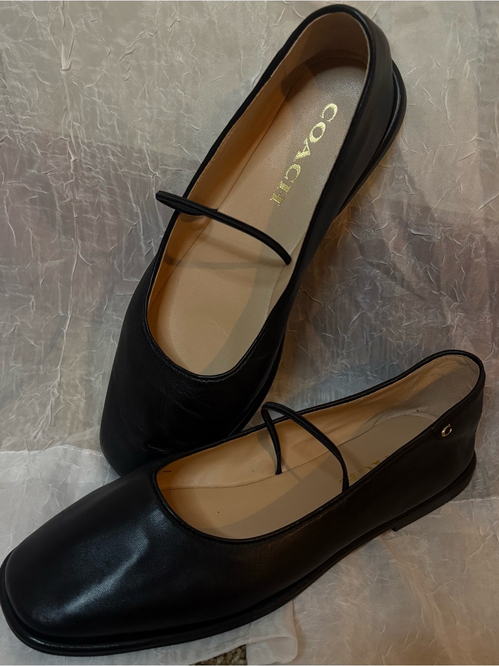COACH Emilia Mary Jane Ballet Flats - WORN ONCE - Black Leather - Size 7B